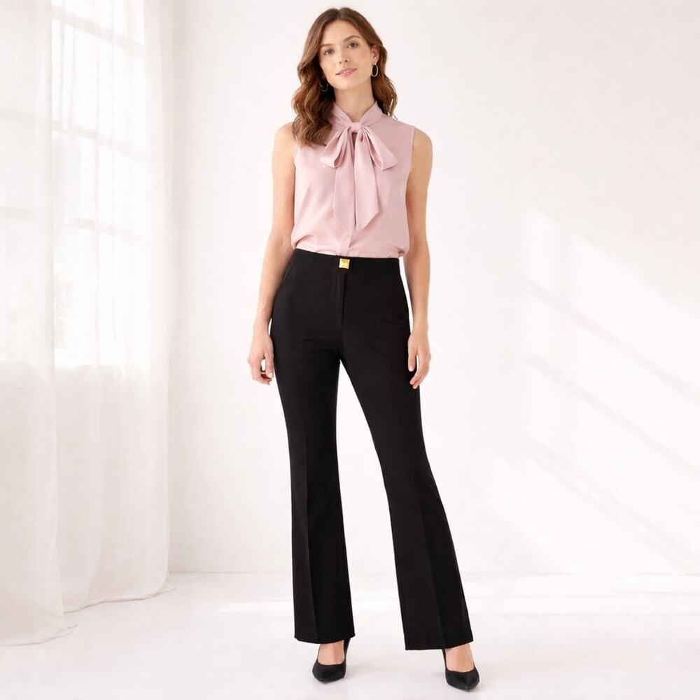 KATE SPADE New York Black Tailored Pants Gold Pyramid Button Back Pockets Size 0